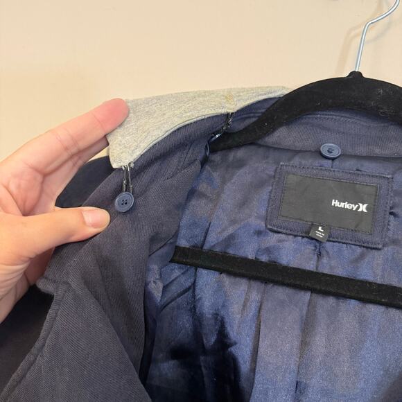 Hurley Pea Coat Womens L Blue Collared Double Breasted Outdoor Removable Hood - Picture 9 of 9